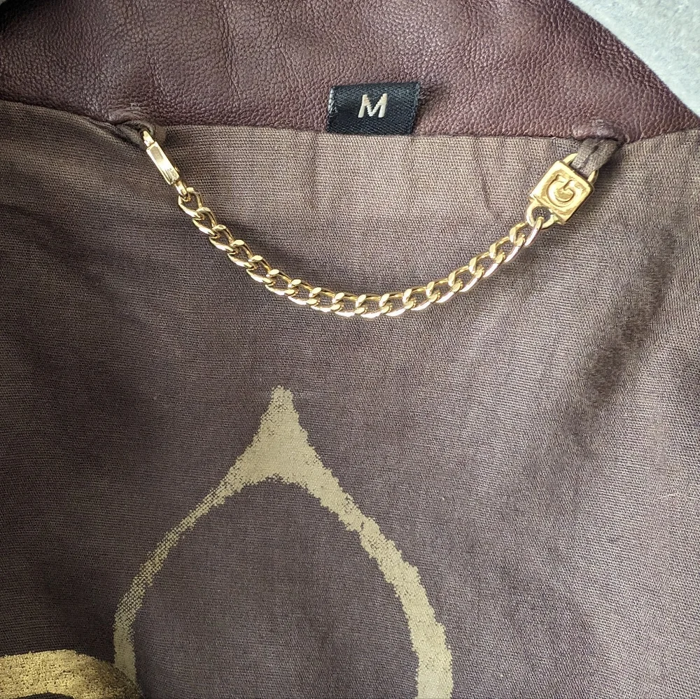 Motorcycle jacket. Chocolate brown, gold hardware, classic, Y2K, genuine leather - Picture 2 of 7
